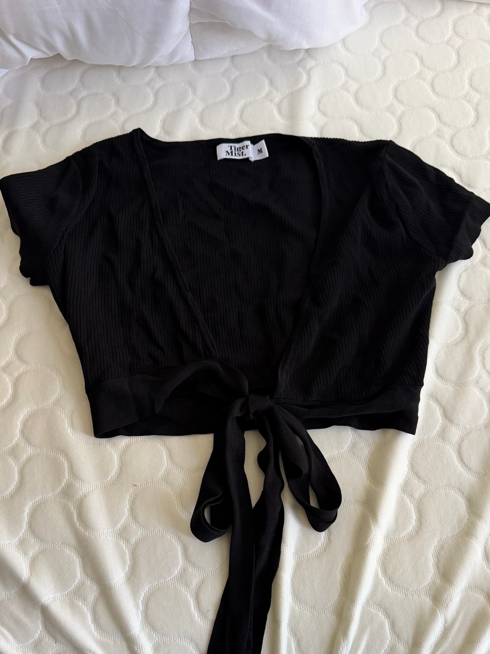 Tiger Mist Black Tie-Front Crop Top